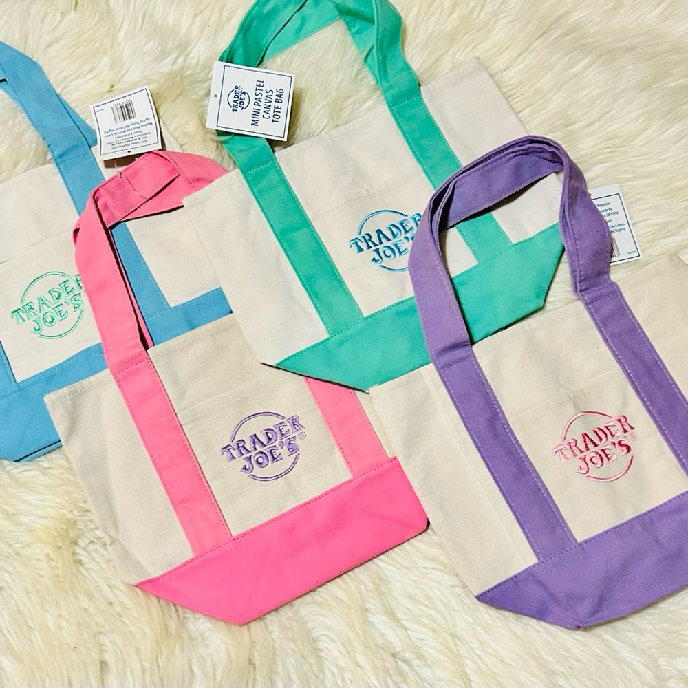 Trader Joe's 4pcs PASTEL Canvas Mini Tote - Pink, Purple, Teal, Blue- #2